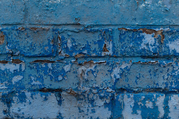 Blue shabby broken btick wall background texture