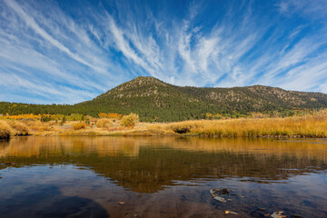 Sunny view with beautiful fall color along the Hope Valley in Lake Tahoe area