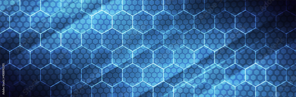 Poster futuristic hexagon background. blue hexagonal pattern. modern vector illustration