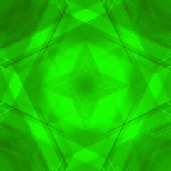 Scalding triangular strokes of intersecting sharp lines with green triangles and a star.