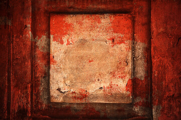 The old wall. Square blank background, old surface texture with red spots. - 408890683