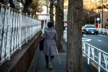 Middle-aged woman walking down the street in the evening_02
