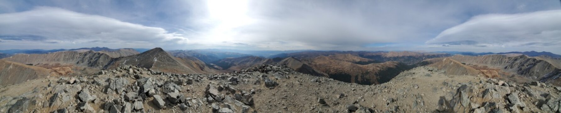 A hiker's view, wide-screen panoramic, of Greys and Torreys, twin 14ers you can hike in a single day.