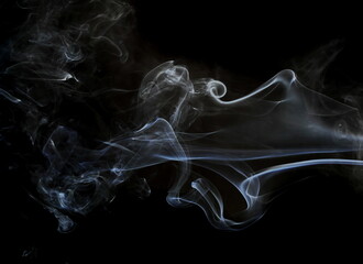 Blue smoke isolated on black background and texture, clipping path