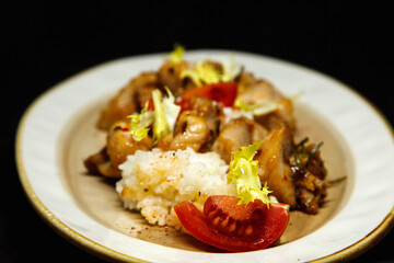 Chicken curry with jasmine rice, indian food concept