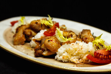 Chicken curry with jasmine rice, indian food concept