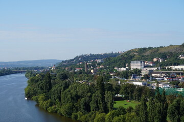 Fototapeta na wymiar Prague Czech Republic city view from a height. bridges and famous place