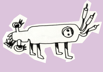 Robot, vintage toys and character. Ink drawing.	