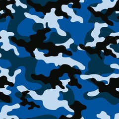 blue Abstract camo army patterned textile. Forest background. Vector. - obrazy, fototapety, plakaty