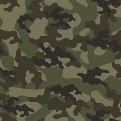 Fototapeta premium Texture army camouflage seamless pattern. Military forest background. Ornament. Vector illustration.