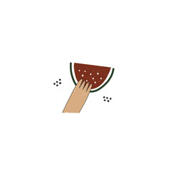 A cute hand holding a slice of watermelon.