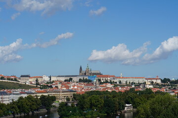 Fototapeta na wymiar Prague Czech Republic city view from a height. bridges and famous place