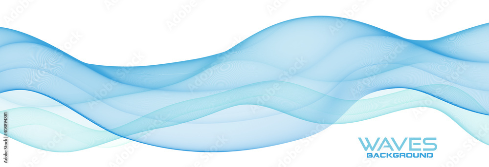 Poster transparent bluish waves on white. subtle vector graphics