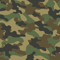 Camouflage seamless pattern. Trendy style camo, repeat print. Vector illustration. Khaki texture, military army green hunting print © keni