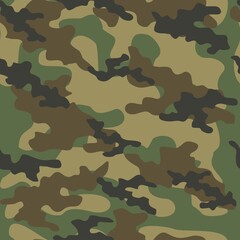 Green camouflage pattern military texture on textile. Repeat print. Fashionable background. Vector © keni
