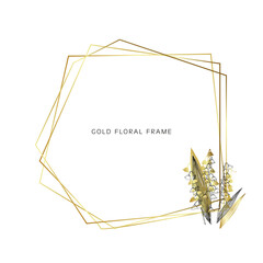 Geometrical gold frame design with floral decoration