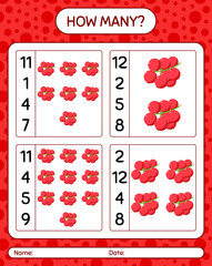 How many counting game with redberry. worksheet for preschool kids, kids activity sheet, printable worksheet
