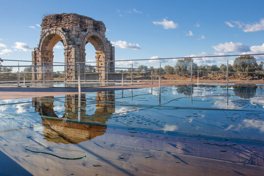 Glass protective floor of Caparra baths, Extremadura, Spain