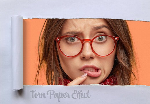 Torn Paper Rolled Photo Effect Mockup
