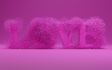 3d rendering. love letter word on pink copy space background.