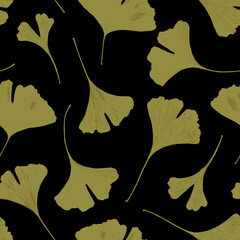 Floral seamless pattern with ginkgo biloba leaves. 