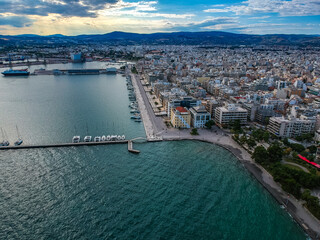 Naklejka premium Aerial photo over Volos city and the port in Magnesia, Greece