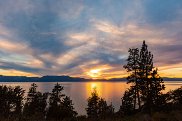 Sunset landscape of Lake Tahoe