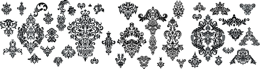 Set of Oriental vector damask patterns for greeting cards and wedding invitations.