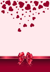 Valentines Day pink background with hearts and ribbon - ideal for invitation or card.