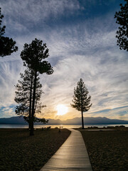 Sunset landscape around Nevada Beach of Lake Tahoe