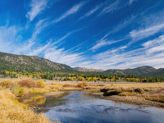 Fototapeta na wymiar Sunny view with beautiful fall color along the Hope Valley in Lake Tahoe area