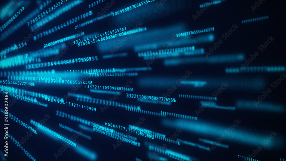 Poster stream of numbers, modern blue digital background. virtual reality, abstract matrix background. data