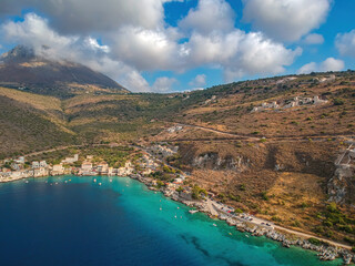 Obraz premium Iconic aerial view over the picturesque famous Limeni village in Mani area Laconia, Greece