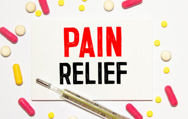 pain relief text write on blackboard