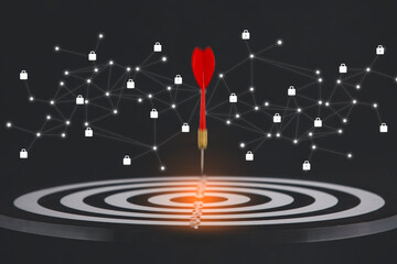 New Target and goal as concept, Close up shot of the dart arrow hit on bullseye, red dart arrow...