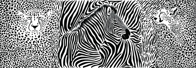 Animals background - pattern with zebra and cheetahs motif