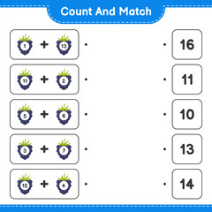 Count and match, count the number of Blackberries and match with right numbers. Educational children game, printable worksheet, vector illustration