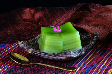 Thai dessert : Steamed Layer sweet cake (or Khanom Chan) Thai traditional dessert (Green Pandan flavour).  Auspicious desserts