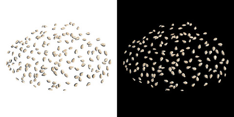 Sesame seeds hand drawn watercolor illustration. Grain pile isolated on white and black background for menu design