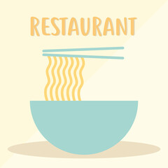 restaurant lettering with a plate with noodles and two chopsticks