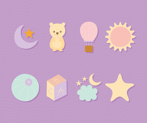 bundle of cute icons on a purple background