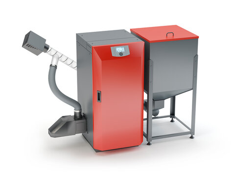 Wood Pellet Boilers isolated nwhite, 3D illustration