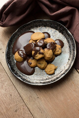 Delicious Asian small cookies with melting chocolate.