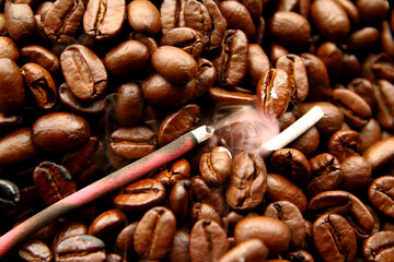 Macro of roasted coffee beans 