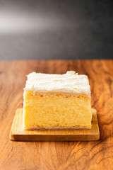 Delectable vanilla slice with custard and buttercream icing