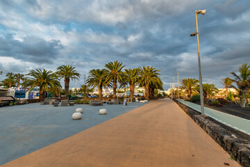 Lanzarote, Spain, January 4, 2021: promenade area of Costa Teguise on the island of Lanzarote,...