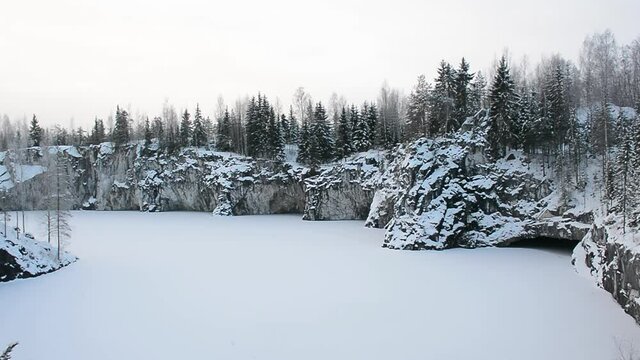 Marble Quarry in Ruskeala mountain park in winter