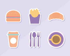set of restaurant icons on a purple background