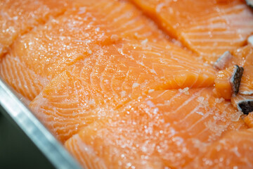 fresh raw salmon with salt