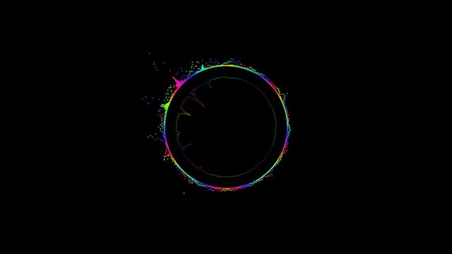 Abstract circular spinning spectral wave design on black background vibrating spectrum wave form. Audio spectrum simulation for music futuristic animation
